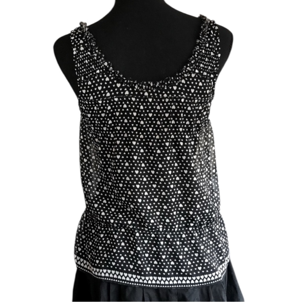American Eagle White Heart Print Sheer Black Distressed Sleeveless Boho Top, XS